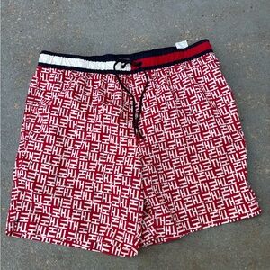 Tommy Hilfiger Red and White Patterned Swim Trunks